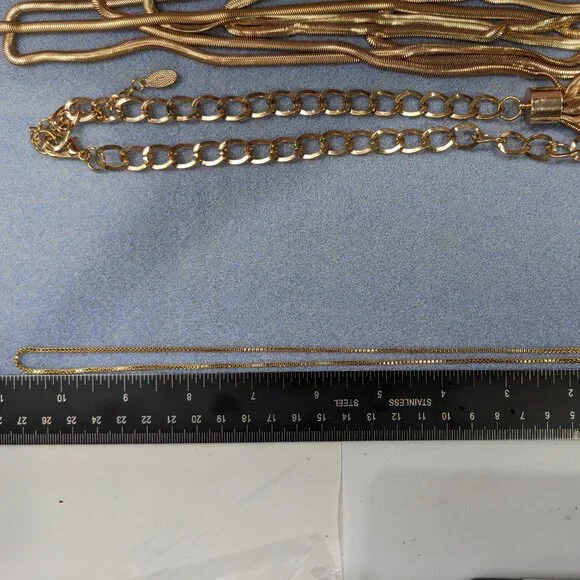 Gold Tone Jewelry Lot Necklaces Ring Bracelet 5 Piece Lot - Picture 3 of 7